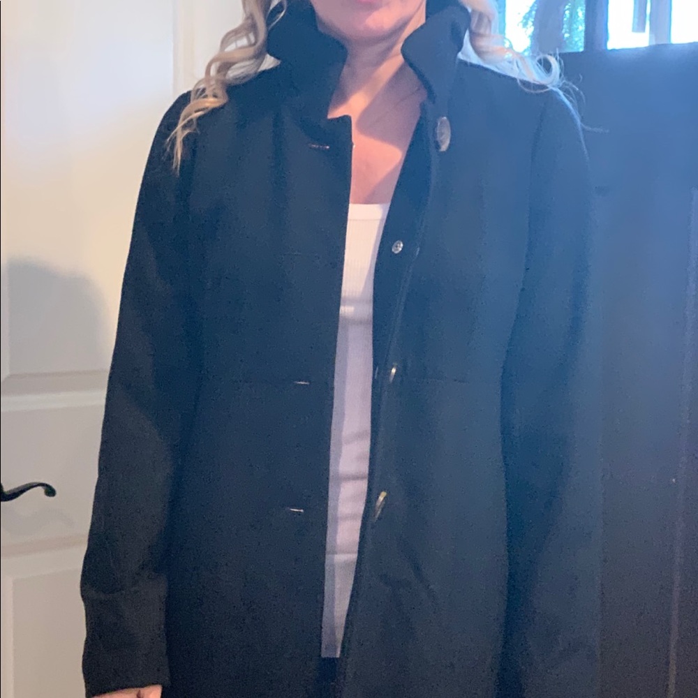 J. Crew wool pea coat with stand up ruffled collar